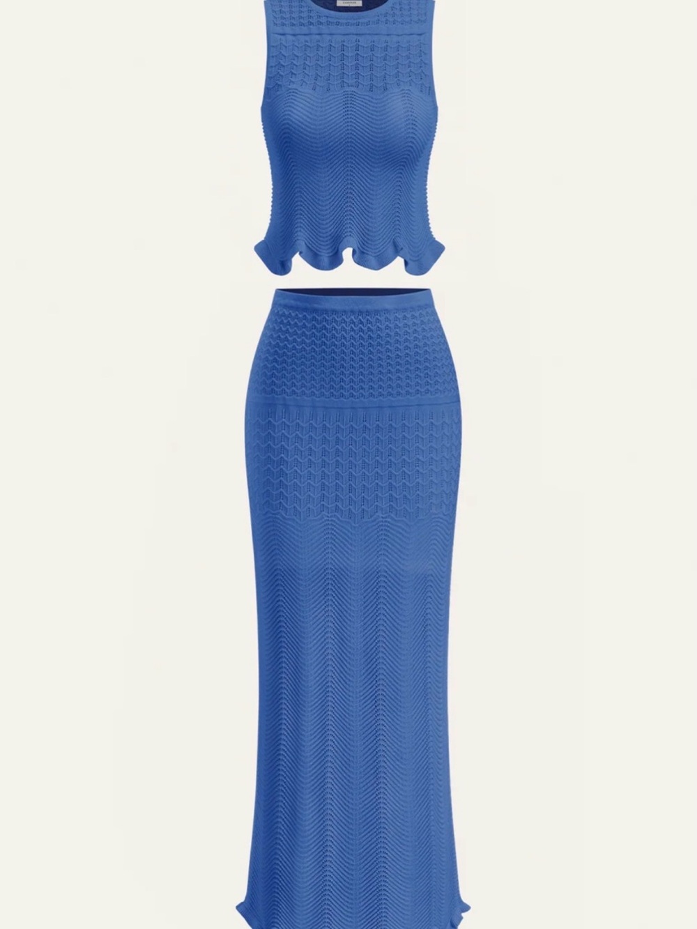 Commense Blue Knit Two-Piece Maxi Skirt Set ..Wave Pattern
